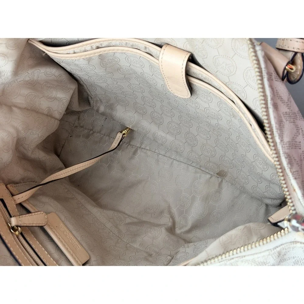 Michael Kors Large Signature MK Logo Satchel Bag Vanilla Blush Authenticated